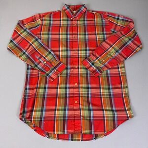 Saddlebrook Button Down Shirt Men's Large Tall LT Red Plaid Long Sleeve Madras*